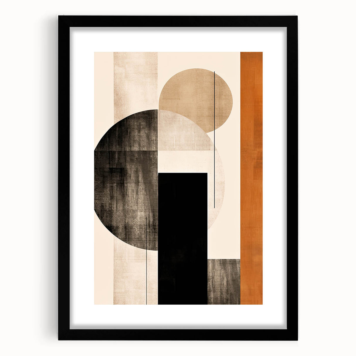 Modern Dining Room Wall Art - Geometric Black Beige & Orange Print