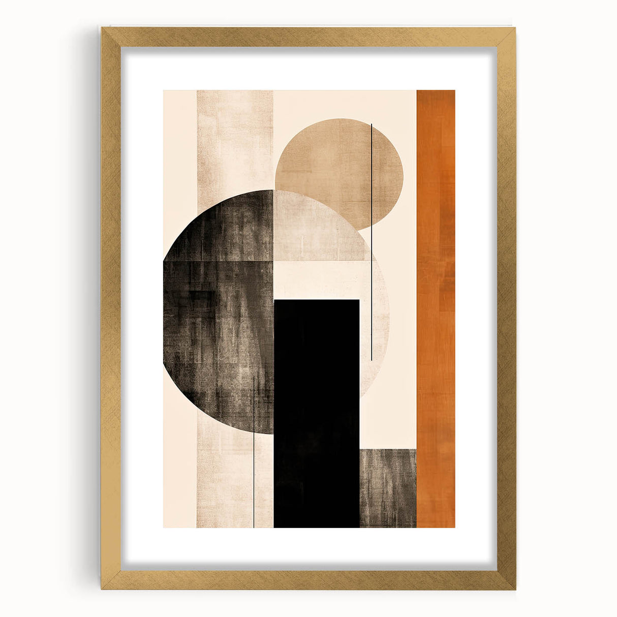 Modern Dining Room Wall Art - Geometric Black Beige & Orange Print