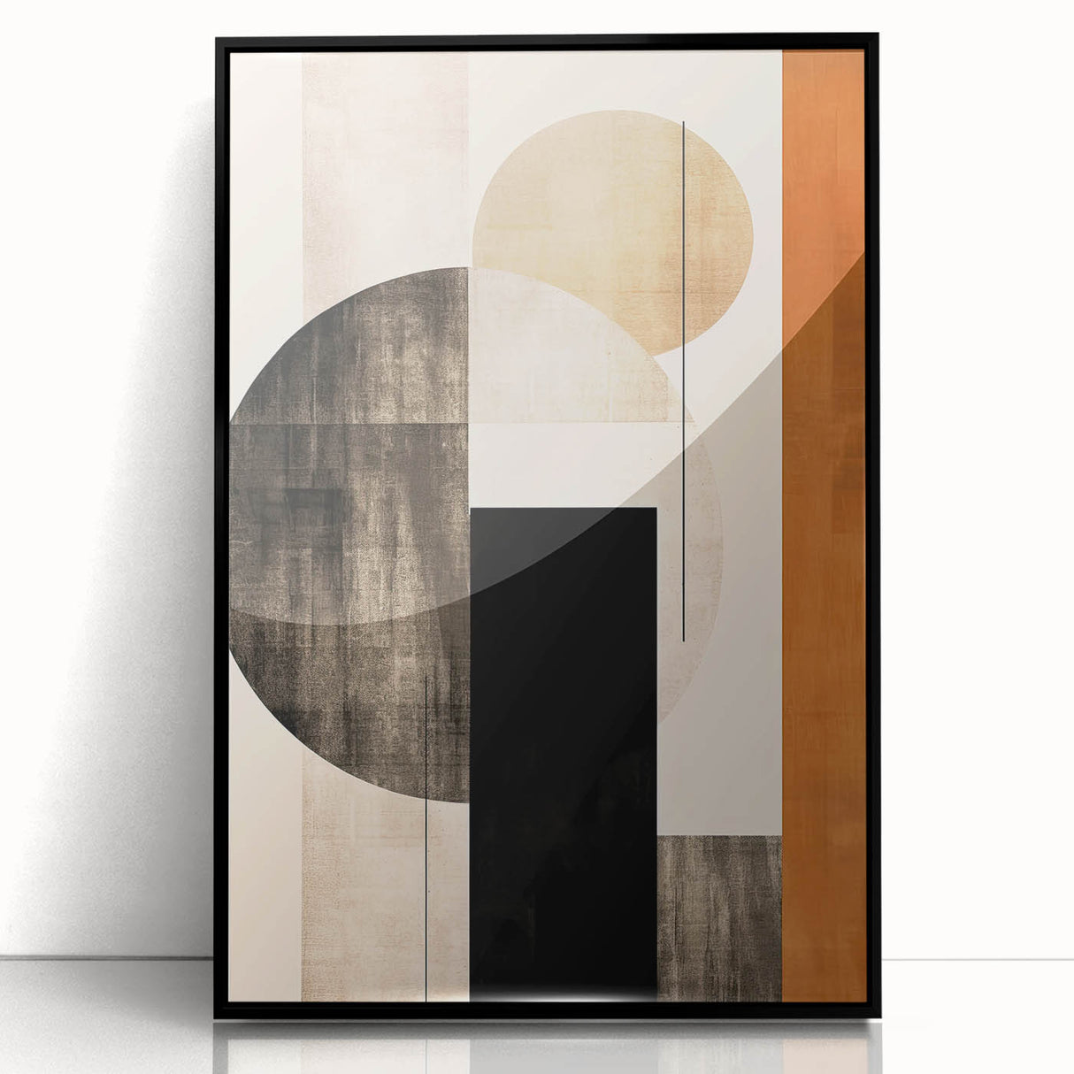Modern Dining Room Wall Art - Geometric Black Beige & Orange Print