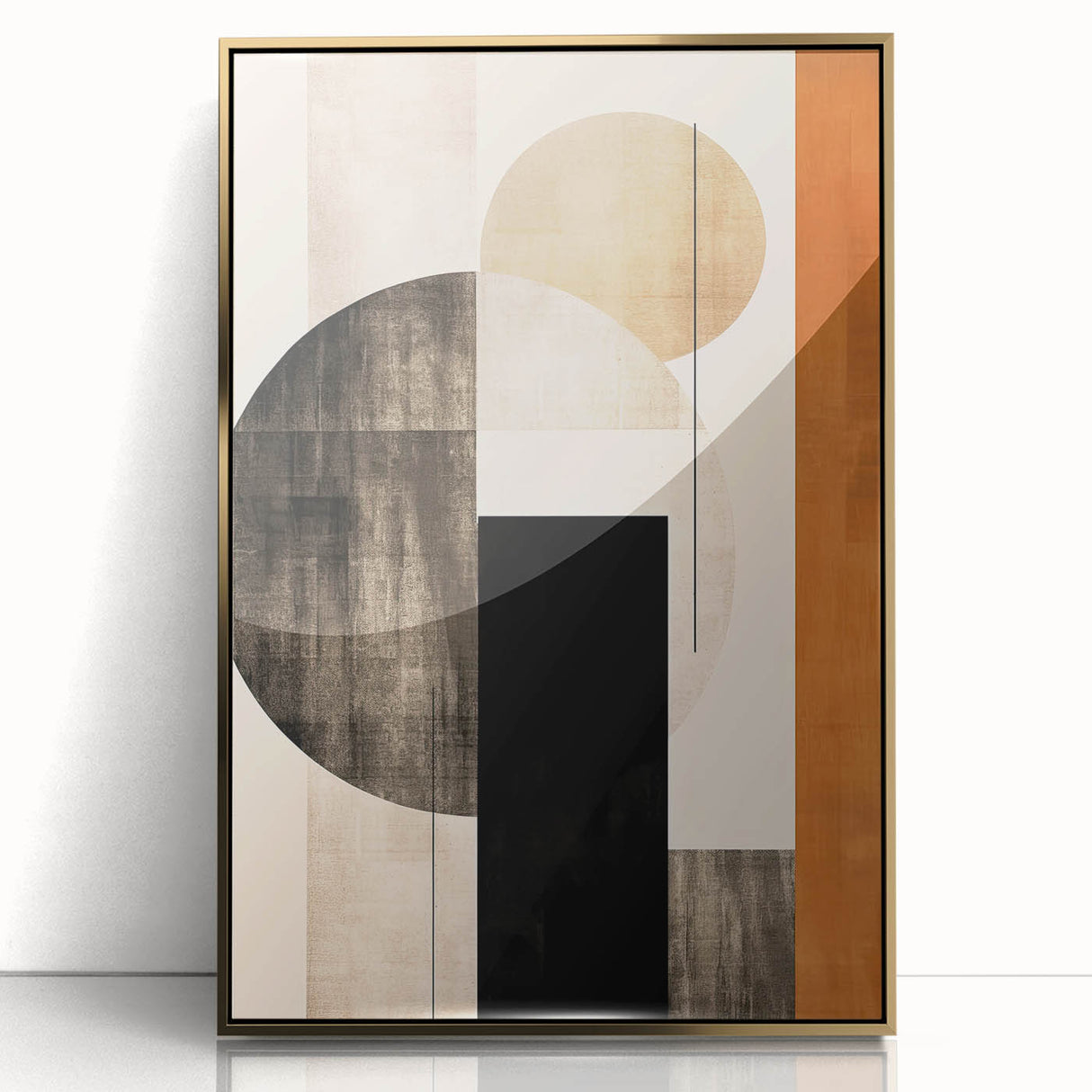 Modern Dining Room Wall Art - Geometric Black Beige & Orange Print
