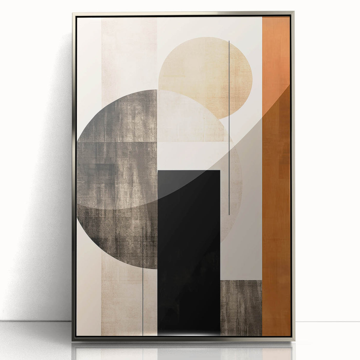 Modern Dining Room Wall Art - Geometric Black Beige & Orange Print