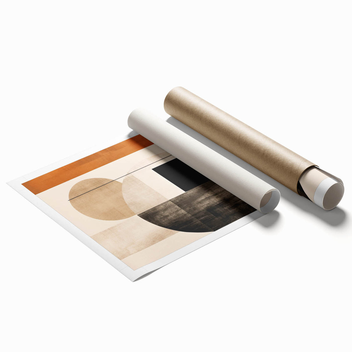 Modern Dining Room Wall Art - Geometric Black Beige & Orange Print