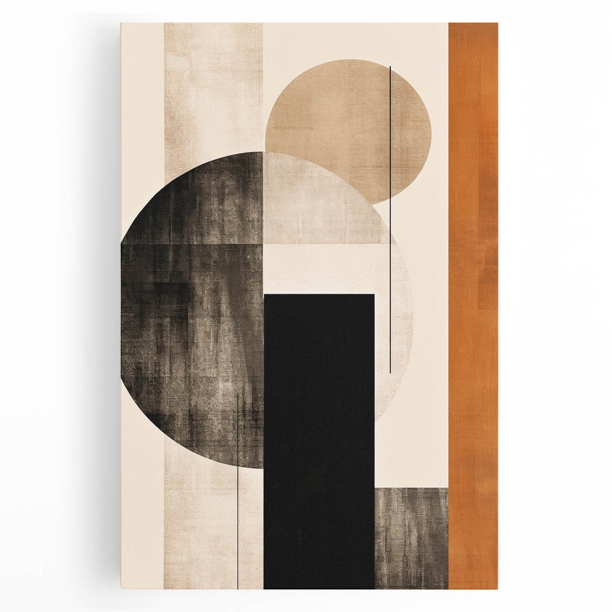Modern Dining Room Wall Art - Geometric Black Beige & Orange Print