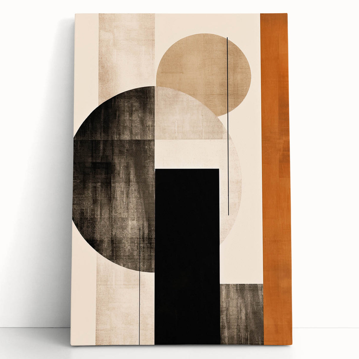 Modern Dining Room Wall Art - Geometric Black Beige & Orange Print