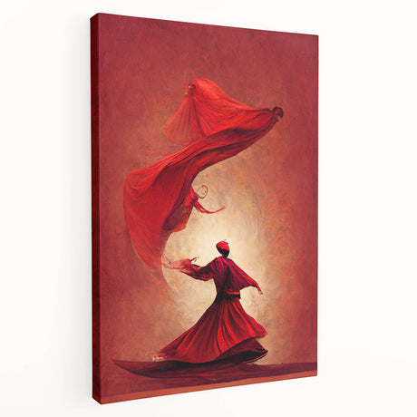 Abstract figurative wall art featuring vibrant colors and dynamic shapes on a stretched canvas, showcasing a unique side view for artistic depth and texture.