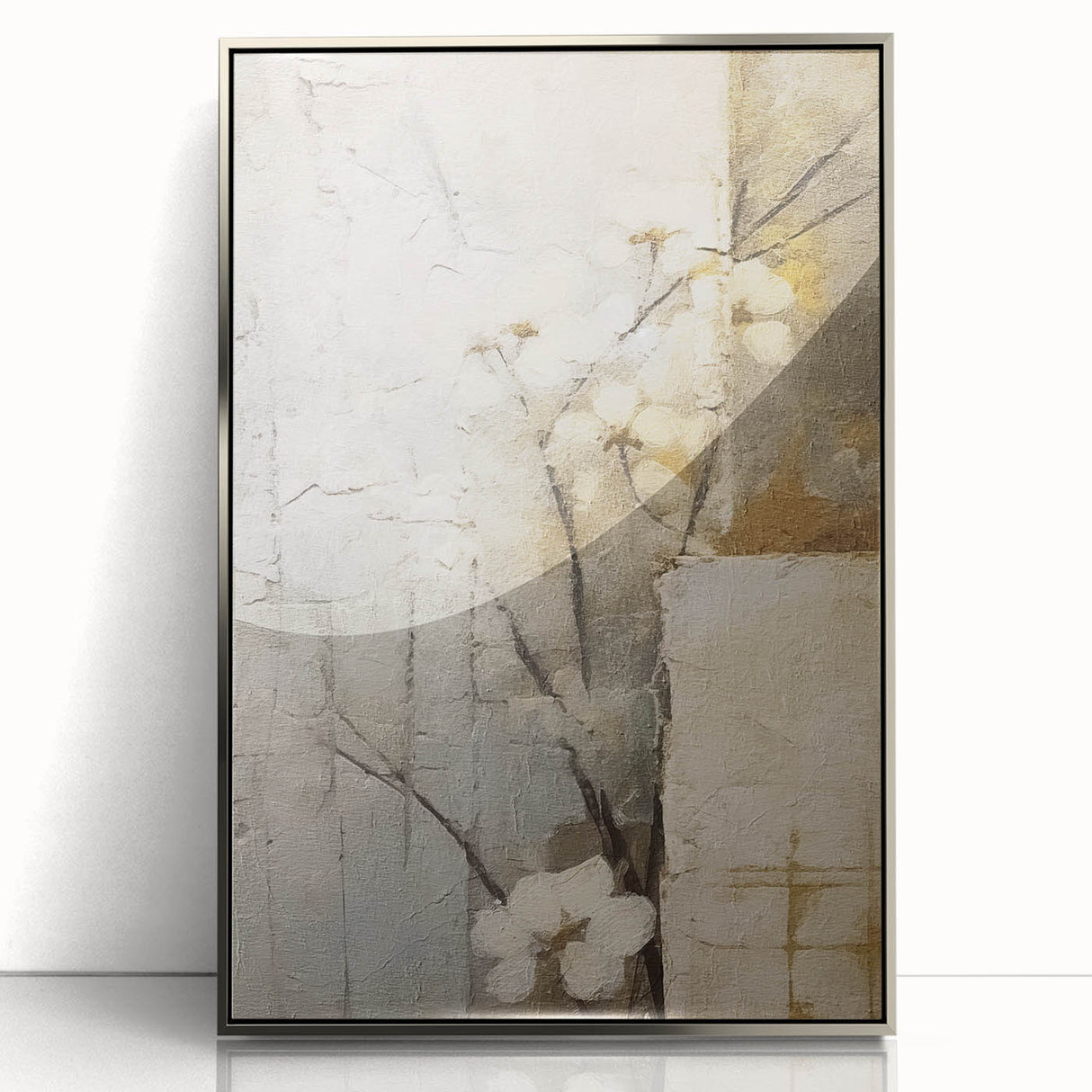 Framed wall art featuring an abstract floral design in vibrant colors, set in a sleek silver frame, ideal for modern home decor and artistic expression.