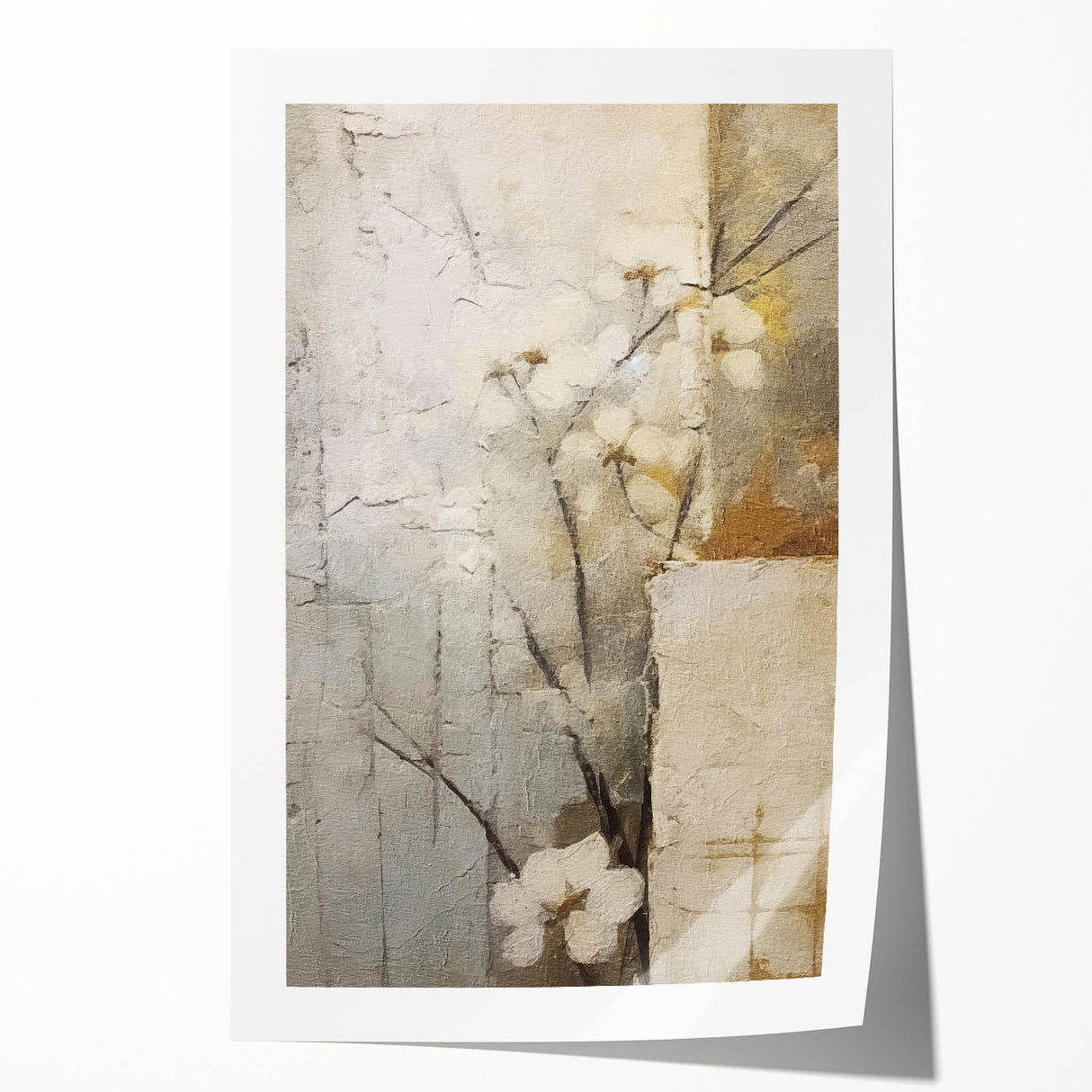 Abstract floral wall art print featuring vibrant colors and intricate designs, rolled for easy shipping and display in home decor settings.