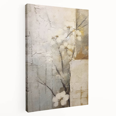 Abstract floral wall art on stretched canvas, showcasing vibrant colors of pink, blue, and green with a textured finish, perfect for modern home decor.