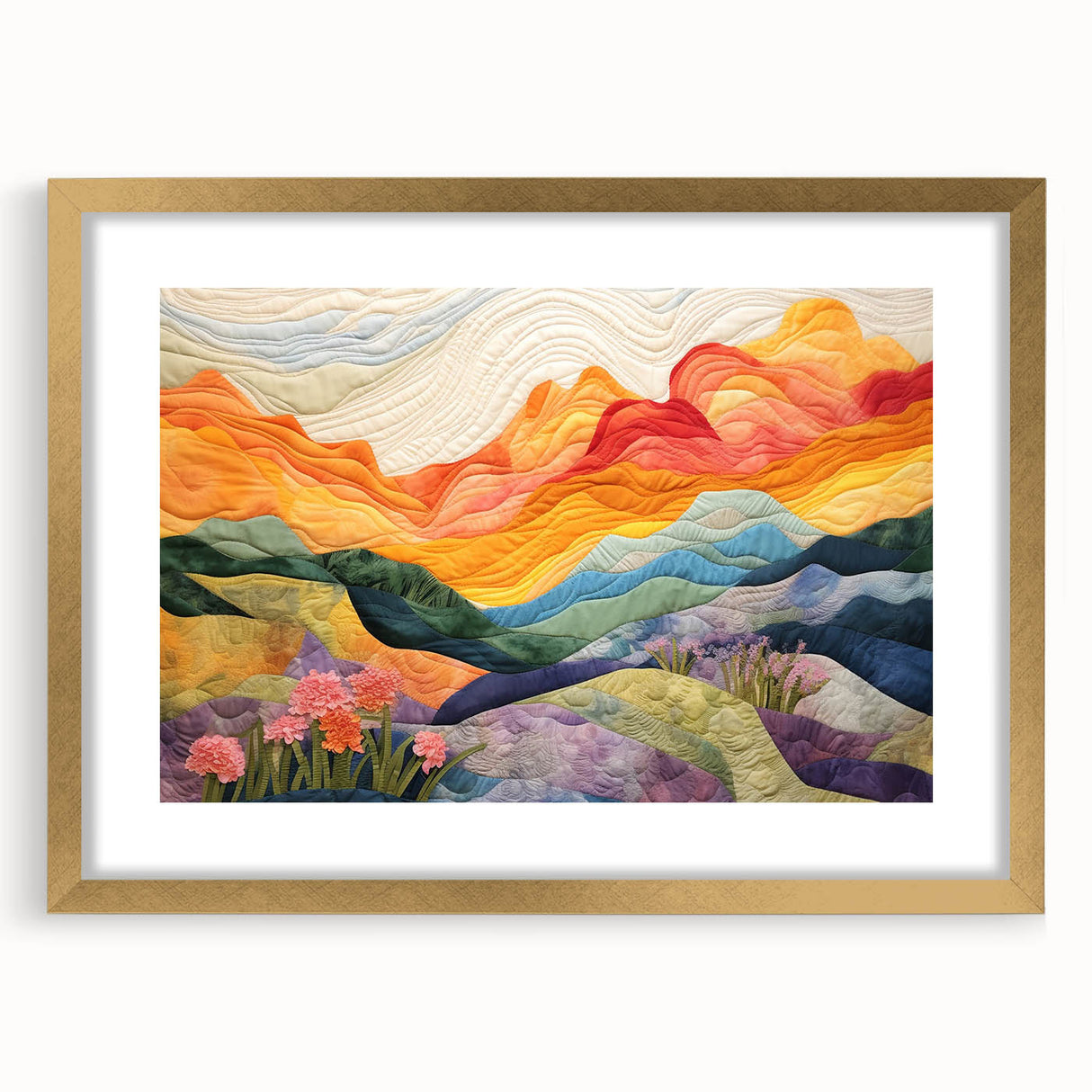 Abstract wall art featuring gold and white textured strokes in a stylish frame with a mat, perfect for modern home decor. Ideal for enhancing living spaces.