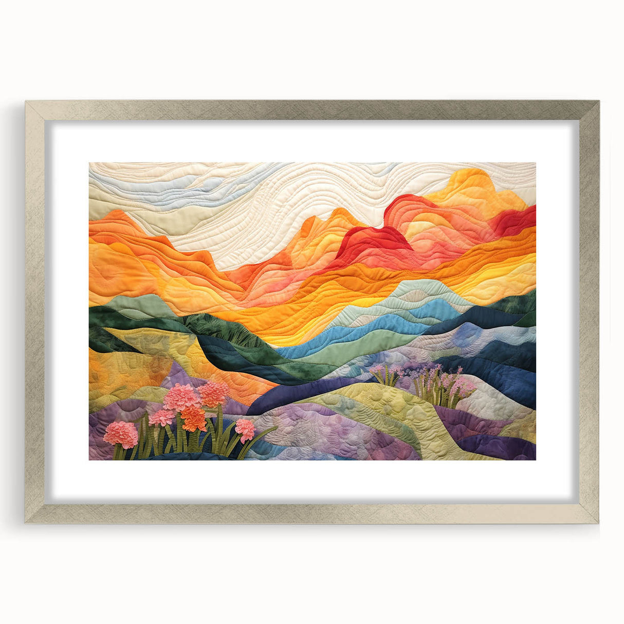 Abstract strokes wall art in a sleek silver frame with a white mat, showcasing a modern design perfect for contemporary decor. Ideal for home or office settings.