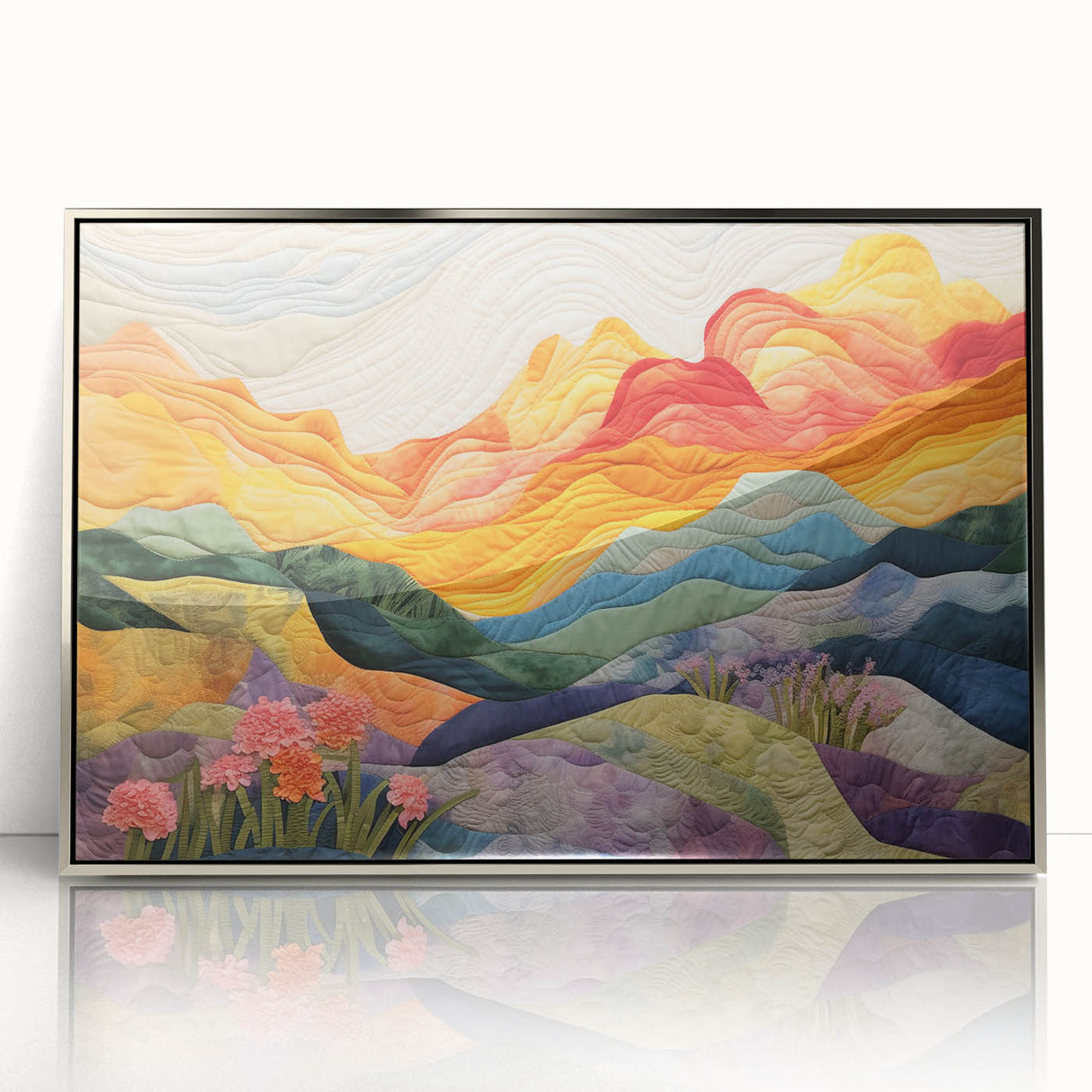 Framed abstract wall art featuring vibrant strokes in silver and blue hues, set in a sleek acrylic frame, perfect for modern home decor. Ideal for enhancing contemporary spaces with artistic flair.