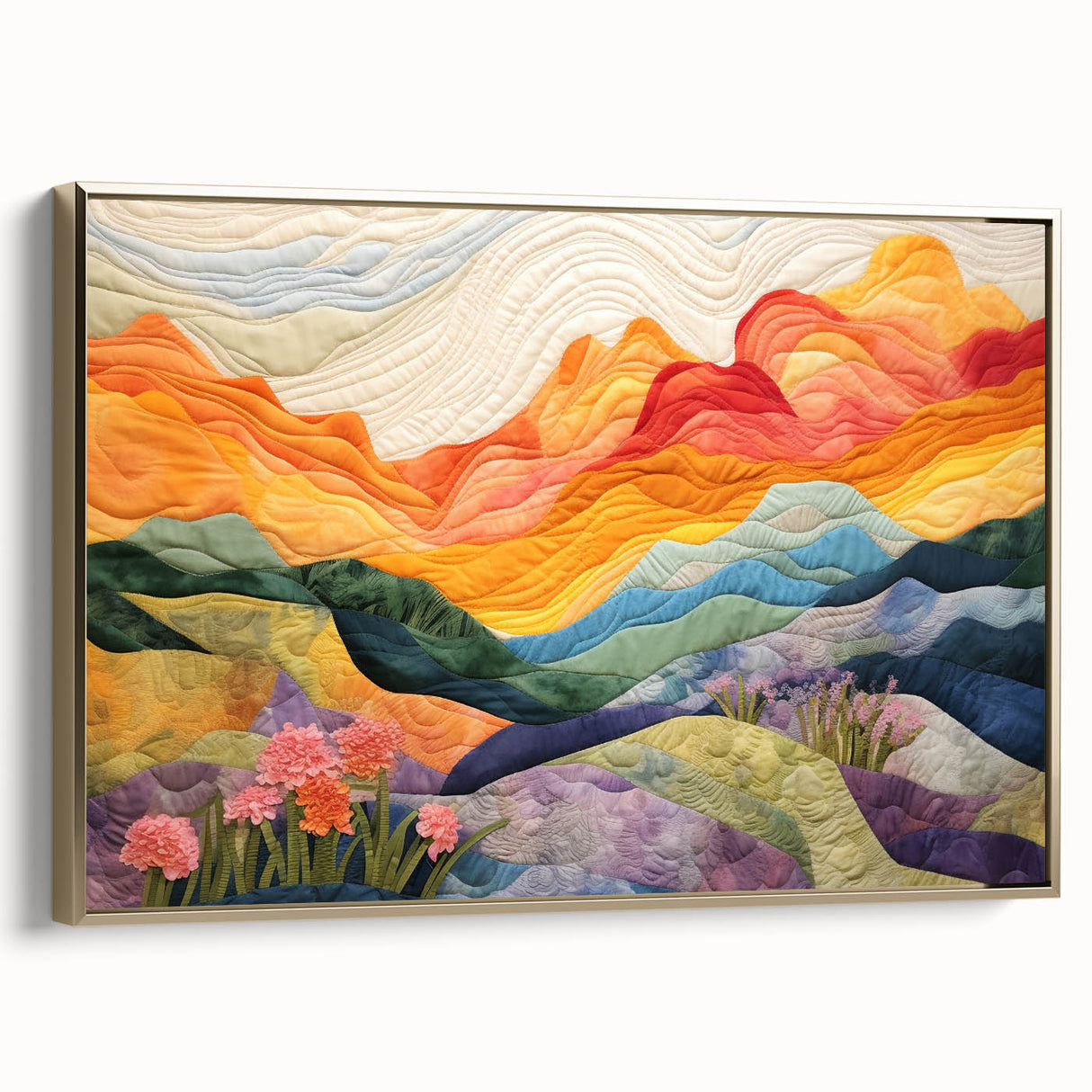 Framed canvas wall art showcasing abstract gold strokes on a textured background, ideal for modern home decor; side view highlights elegant design and craftsmanship.