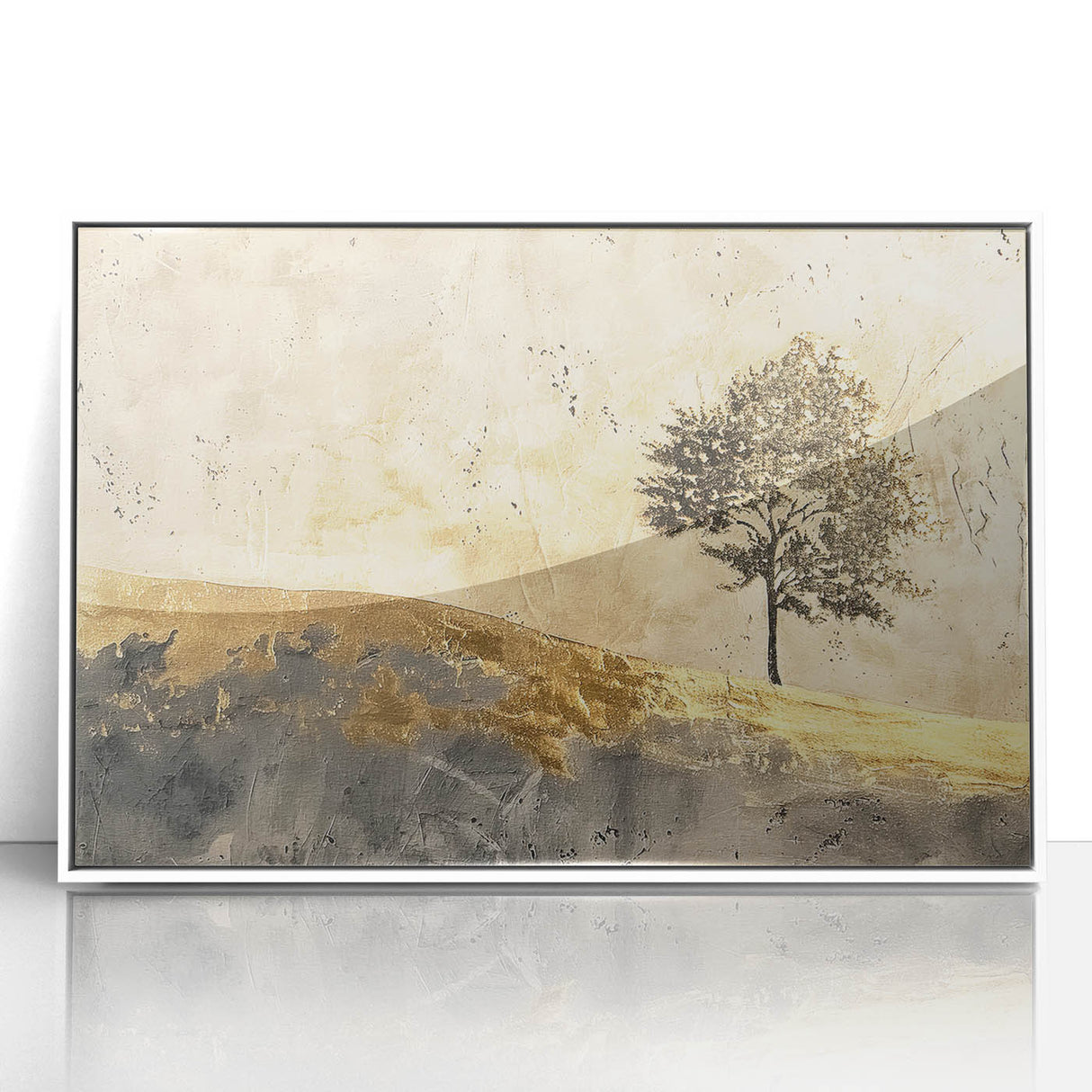 Framed abstract landscape wall art featuring vibrant colors and intricate patterns, displayed in a sleek white frame, ideal for modern home decor. This piece enhances any room with its artistic flair and contemporary design, perfect for art lovers seeking unique interior accents.