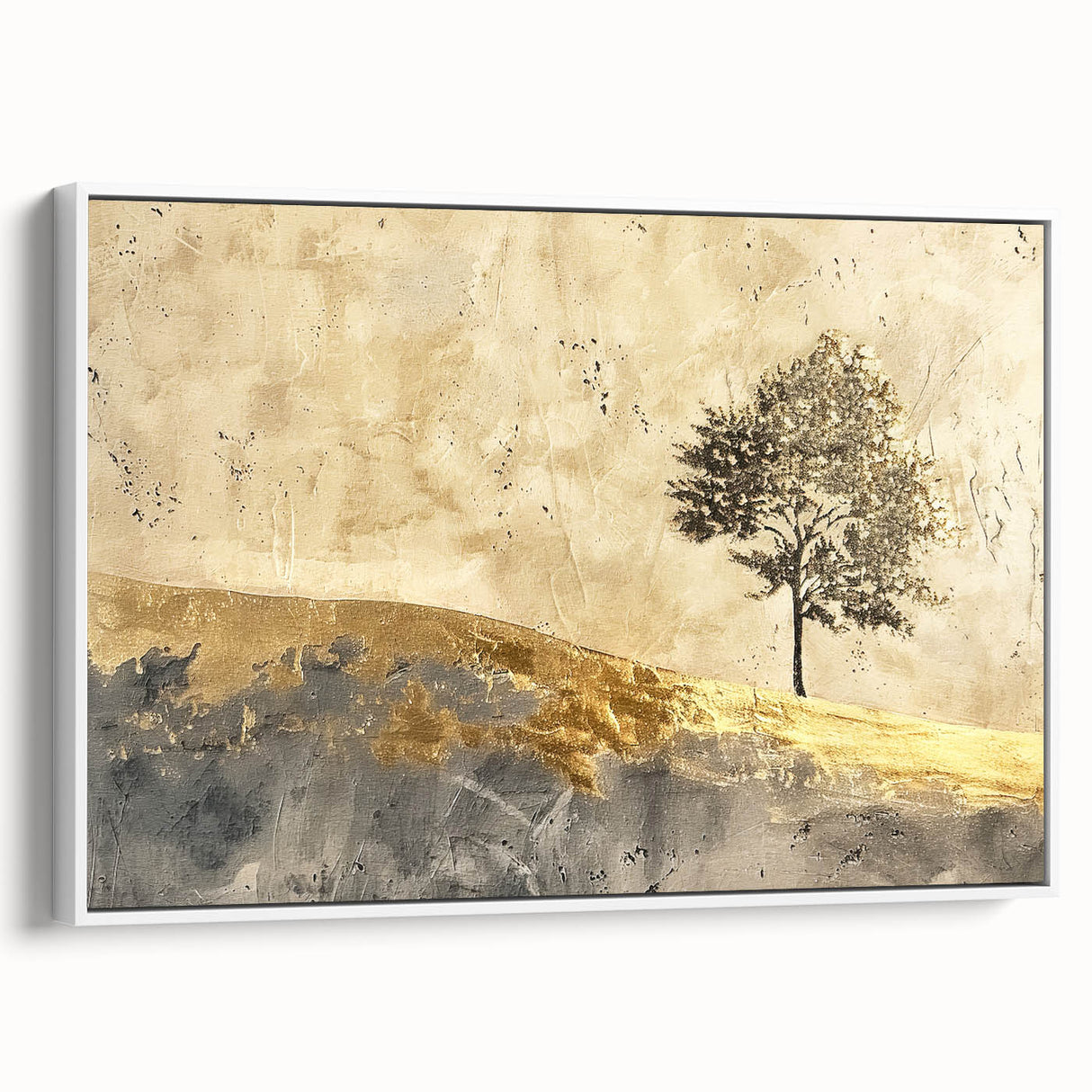 Framed canvas wall art showcasing an abstract landscape design with soft white tones, perfect for enhancing modern home decor and creating a serene ambiance.