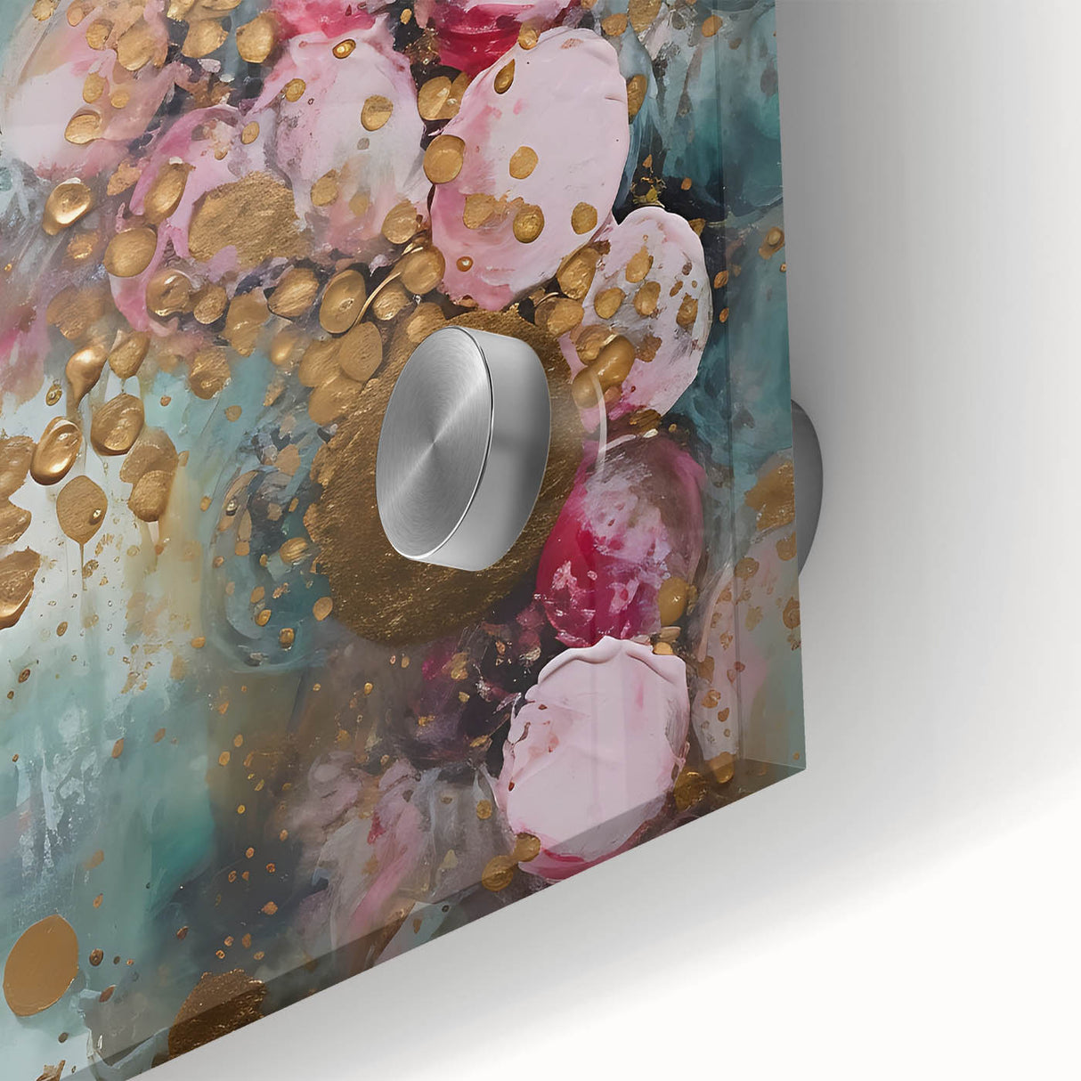 Abstract wall art featuring vibrant strokes of blue, yellow, and red on an acrylic glass surface, showcasing a modern decorative piece ideal for contemporary interiors.