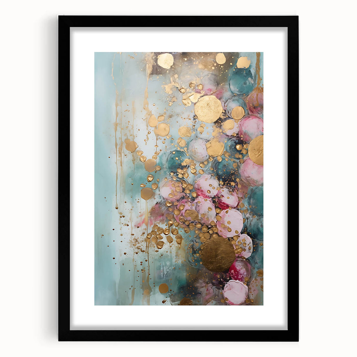 Abstract strokes wall art framed in black with a mat, showcasing vibrant colors and dynamic patterns, ideal for modern home decor and artistic spaces.