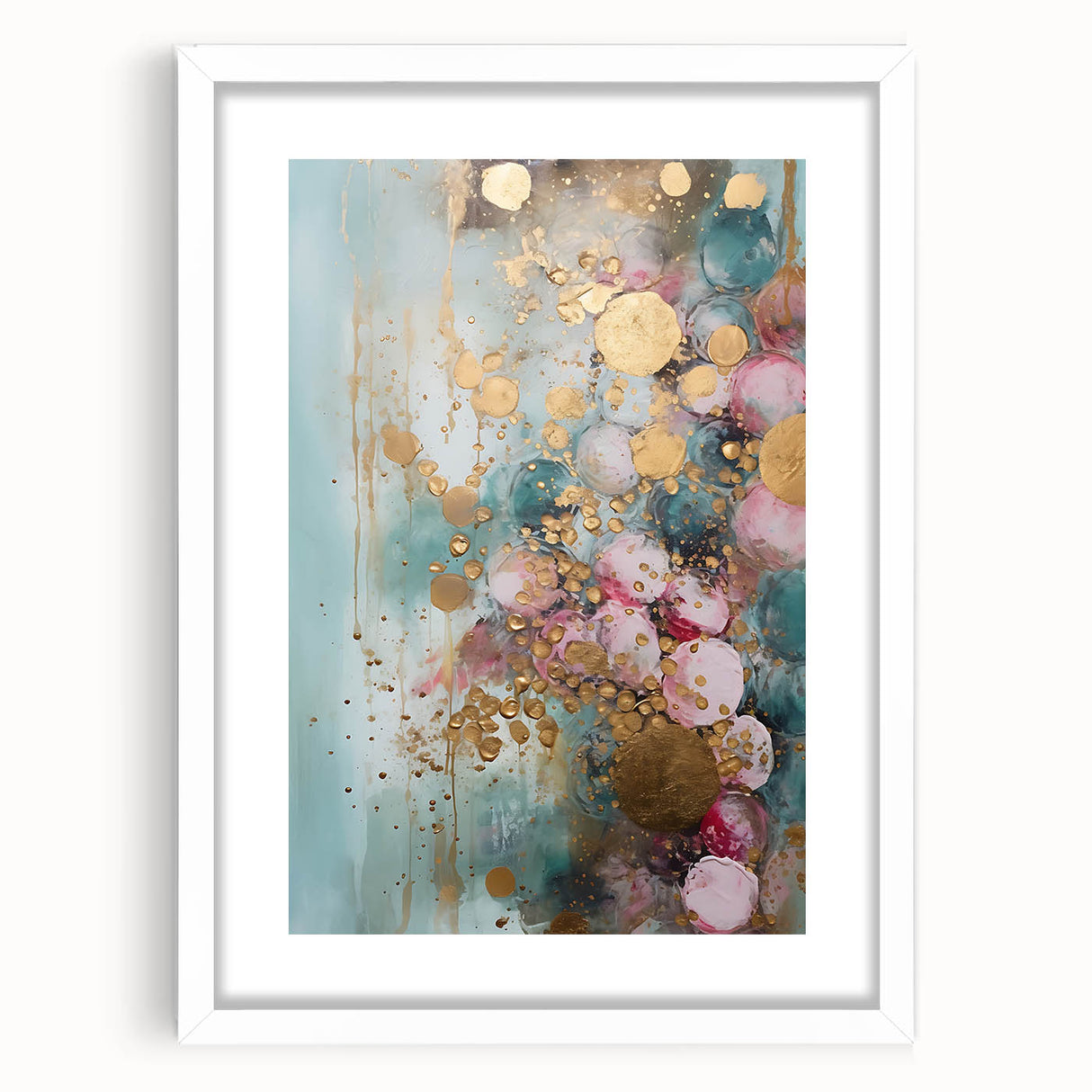 Abstract wall art featuring colorful strokes in a modern design, framed with a white mat, ideal for enhancing contemporary home decor. Perfect for living rooms or creative spaces.