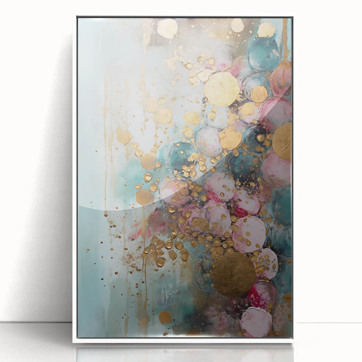 Abstract strokes wall art featuring bold colors and dynamic shapes, elegantly framed in white acrylic, perfect for modern home decor and artistic expression.