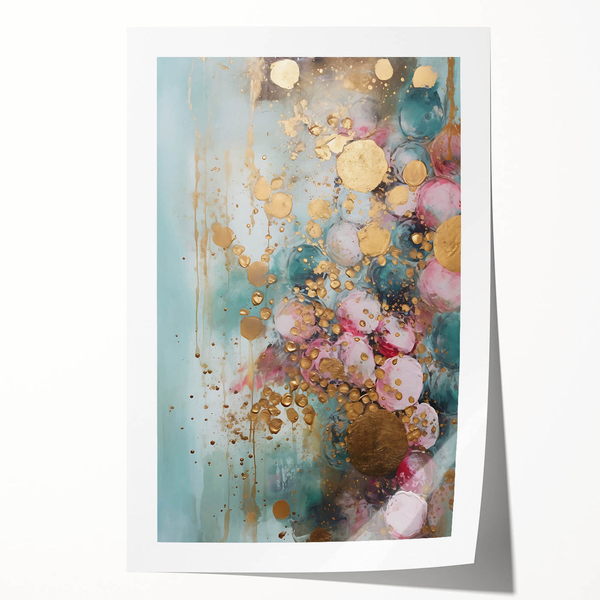 Abstract wall art print featuring vibrant strokes in shades of blue, orange, and yellow, ideal for modern home decor, rolled and ready for framing.