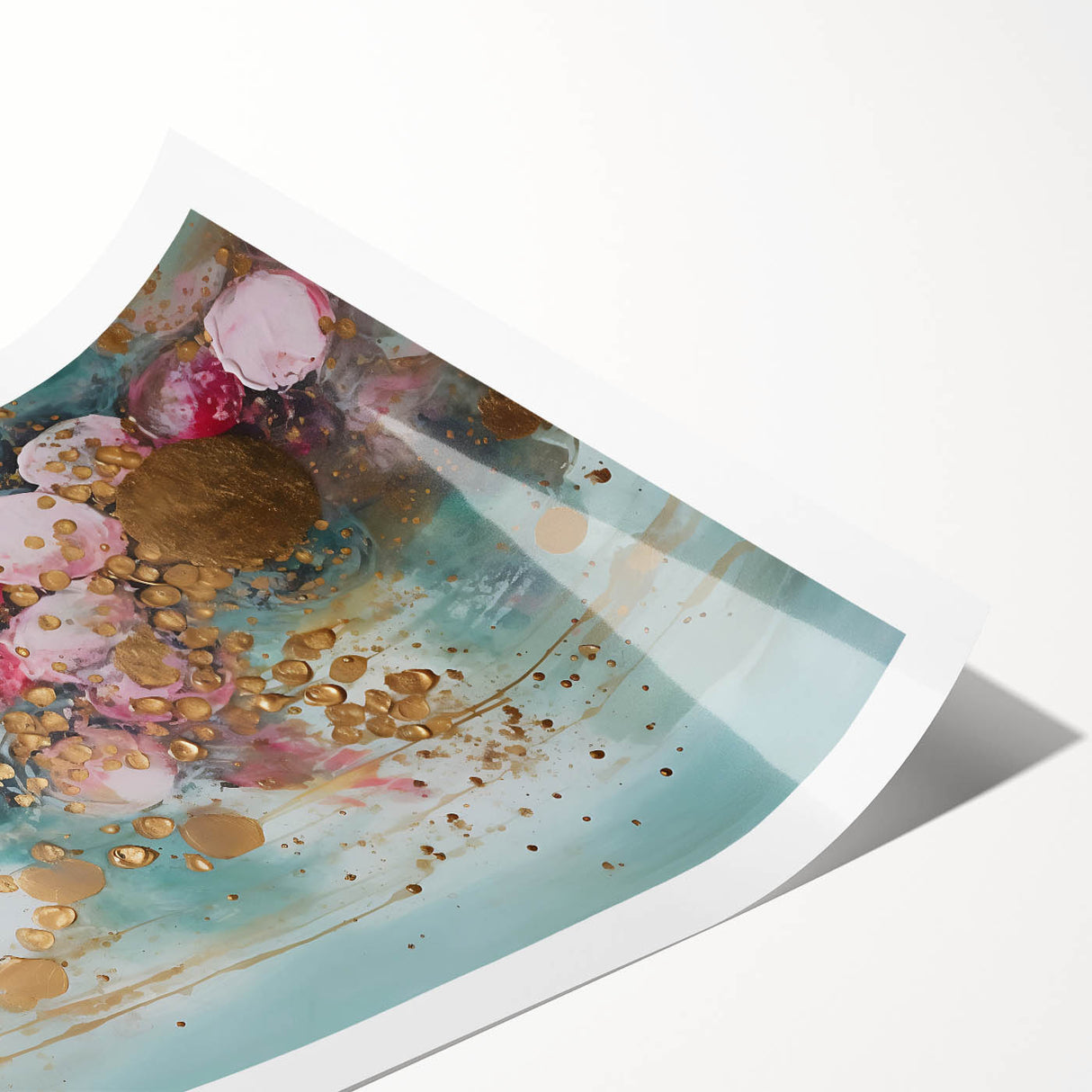 Abstract wall art print featuring vibrant strokes in shades of blue, pink, and yellow, perfect for modern decor. Ideal for creating a stylish focal point in any room.