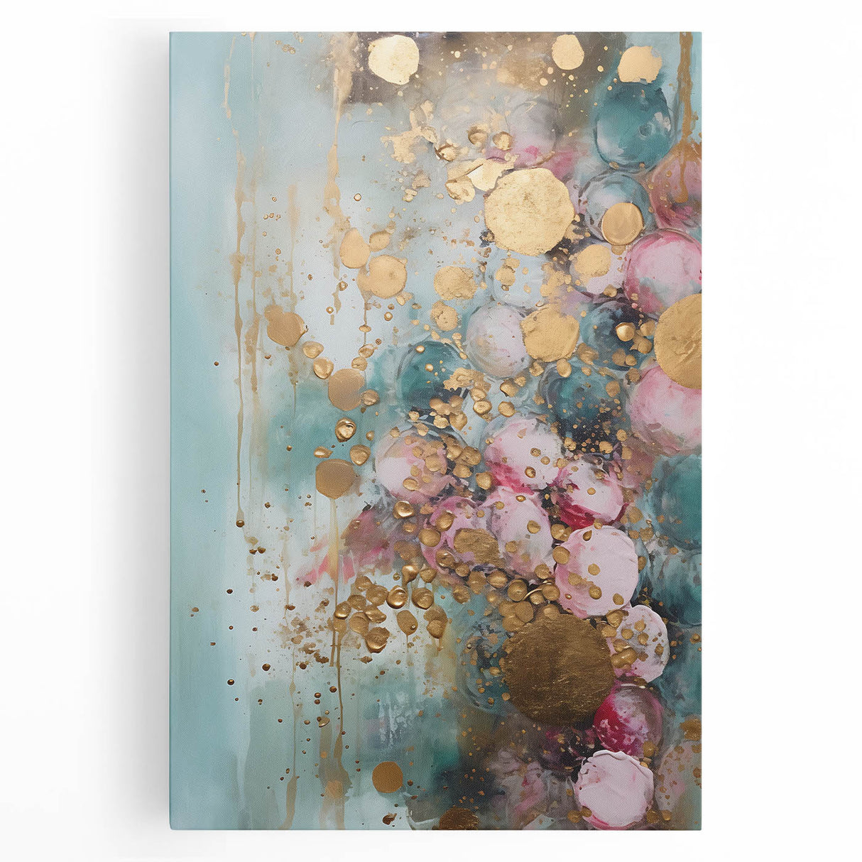 Abstract strokes wall art on stretched canvas showcasing vibrant colors of blue, yellow, and orange, ideal for modern home decor and artistic interiors.