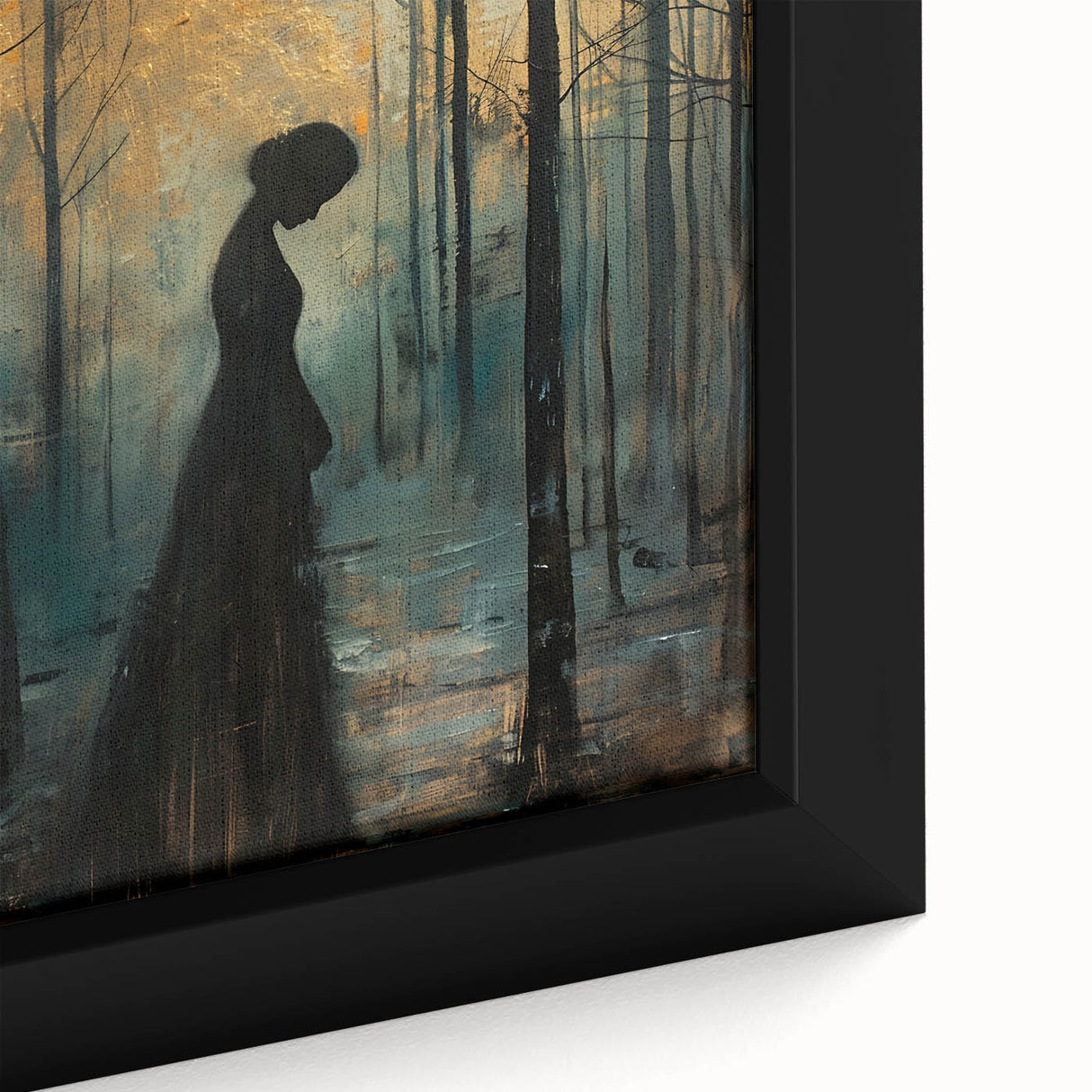 Close-up of an abstract figurative wall art piece featuring vibrant colors and intricate patterns, elegantly framed and ready for display, ideal for modern decor.