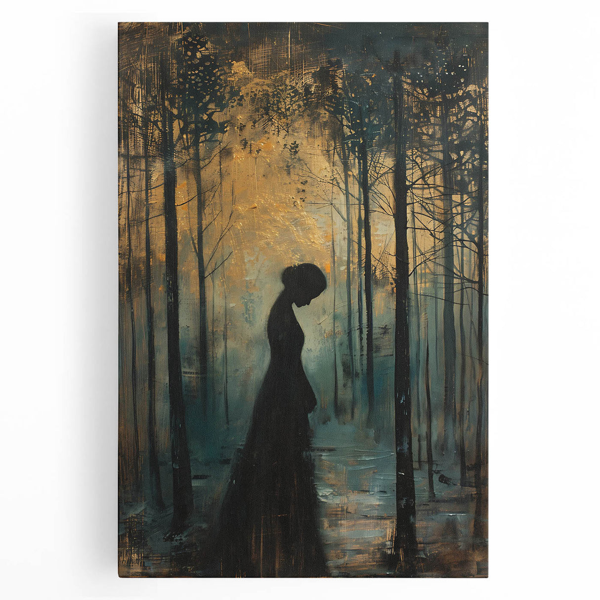 Abstract figurative wall art on stretched canvas, showcasing vibrant colors and bold shapes, perfect for modern home decor or artistic spaces.