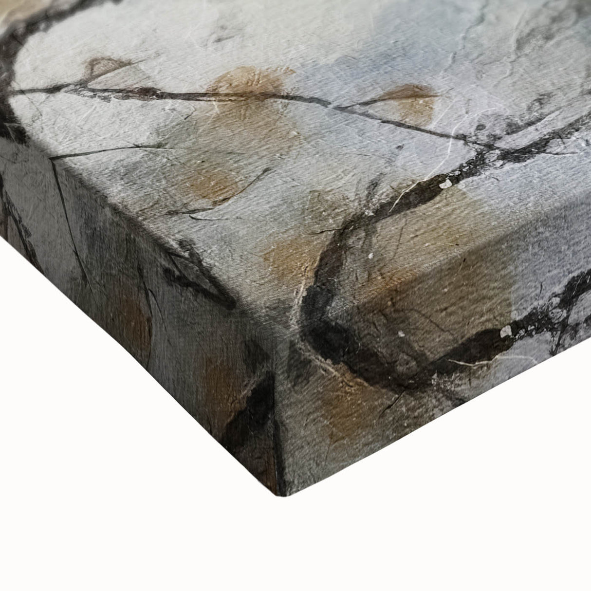 Close-up of vibrant abstract florals wall art on stretched canvas, showcasing intricate patterns and rich colors, perfect for modern home decor.