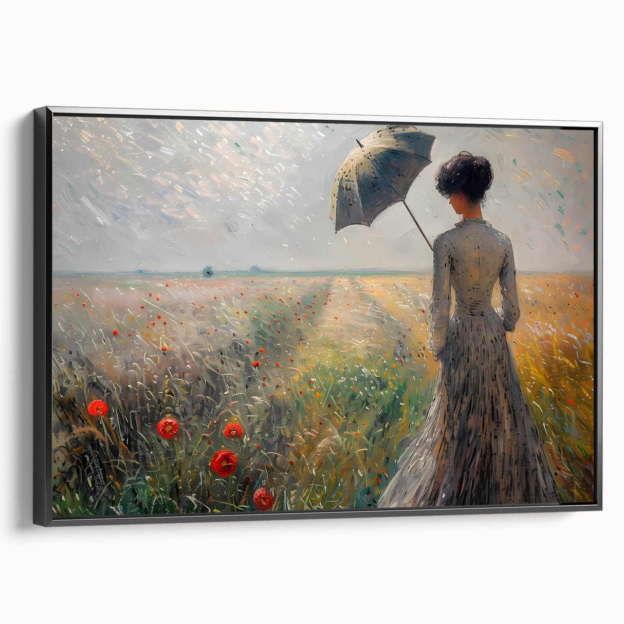 Framed abstract figurative wall art showcasing a striking black design, side view highlights sleek edges and modern aesthetic, perfect for contemporary decor.