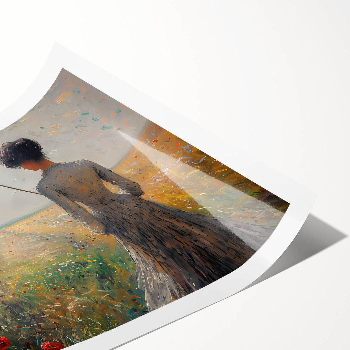 Abstract figurative wall art print showcasing vibrant colors and dynamic shapes, rolled for easy transportation, perfect for modern home decor.