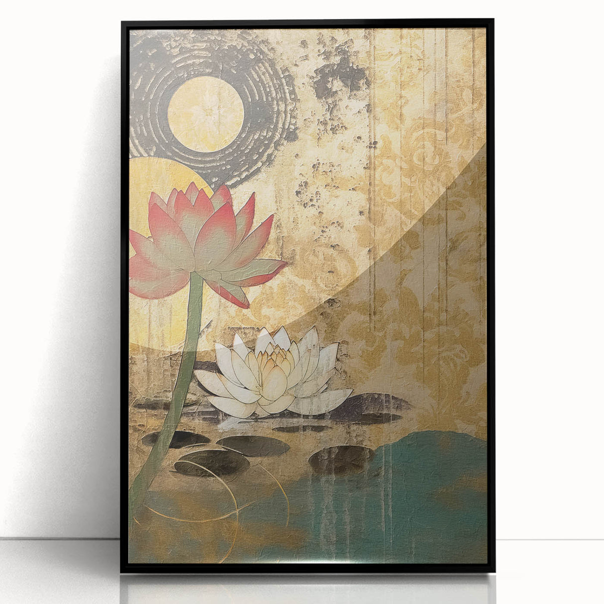 Framed abstract floral wall art in black acrylic, showcasing vibrant colors and intricate patterns, perfect for modern home decor and artistic spaces. Ideal for enhancing interior aesthetics with a touch of elegance and creativity.