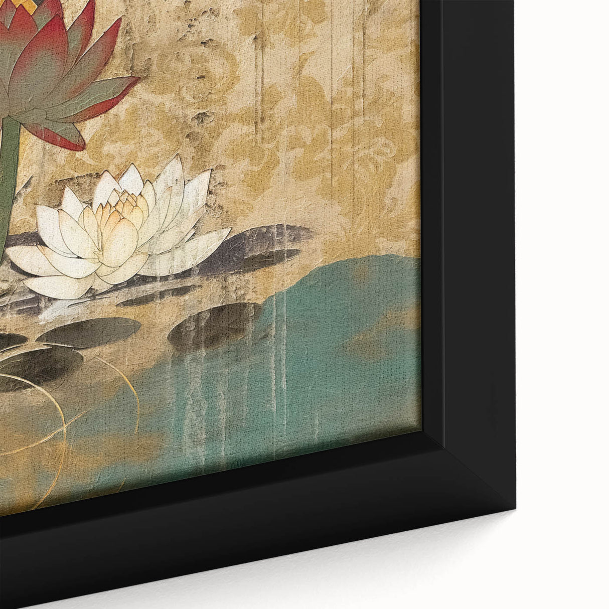Close-up of a framed abstract floral wall art canvas, showcasing vibrant colors and intricate designs, perfect for modern home decor. Ideal for adding elegance and style to any room.