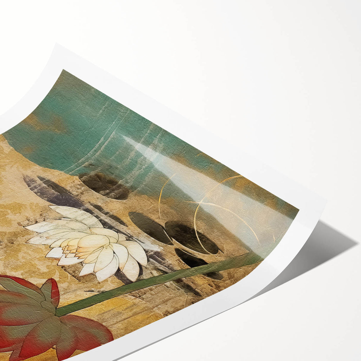 Abstract floral wall art print featuring vibrant colors and intricate designs, rolled and ready for display, showcasing a modern artistic touch for home decor.