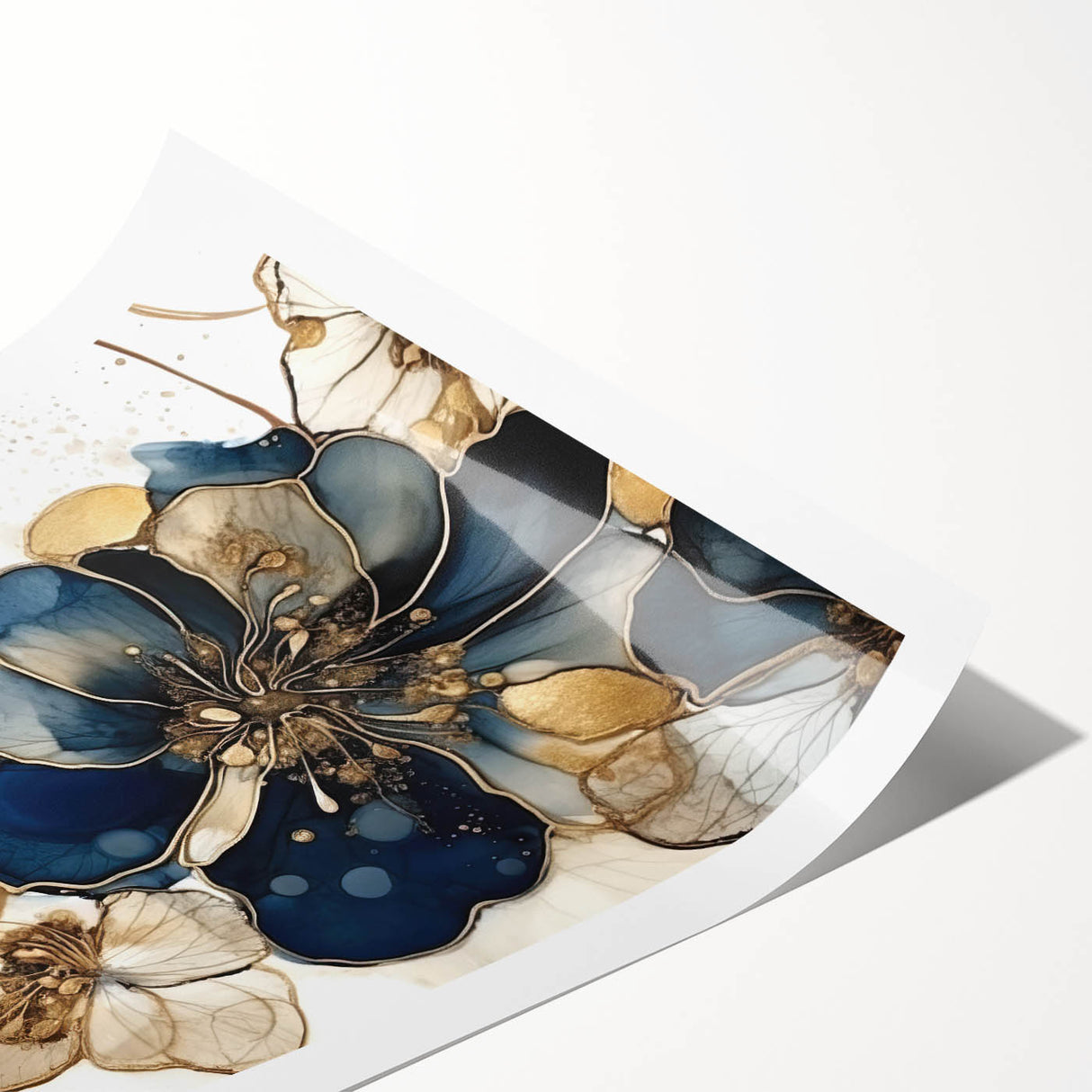 Abstract floral wall art print showcasing vibrant pink, blue, and green hues, rolled and ready for display in a chic, modern setting, perfect for home decor.