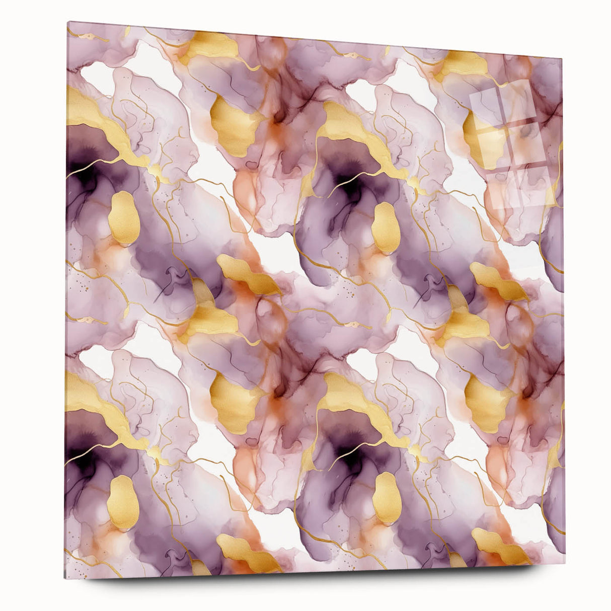 Abstract wall art featuring vibrant strokes in blue, orange, and yellow, presented in a sleek acrylic glass frame, perfect for modern home decor.