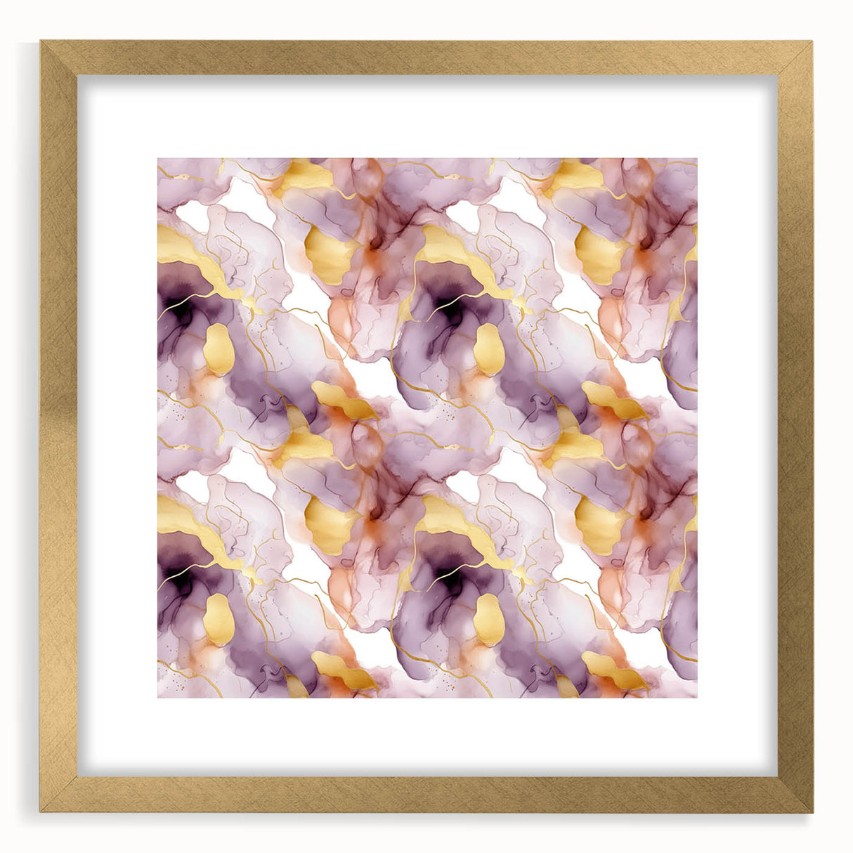 Abstract strokes wall art in a gold frame with a mat, showcasing vibrant colors and fluid designs. Perfect for modern home decor and artistic displays.