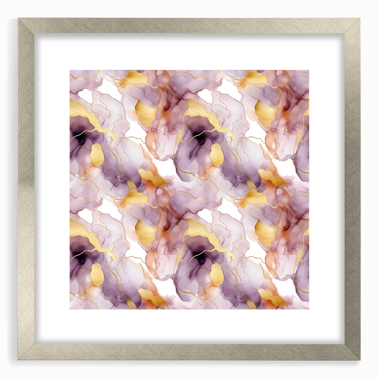 Abstract wall art featuring dynamic strokes in shades of blue, grey, and white, framed in a sleek silver frame with a mat, perfect for modern home decor.