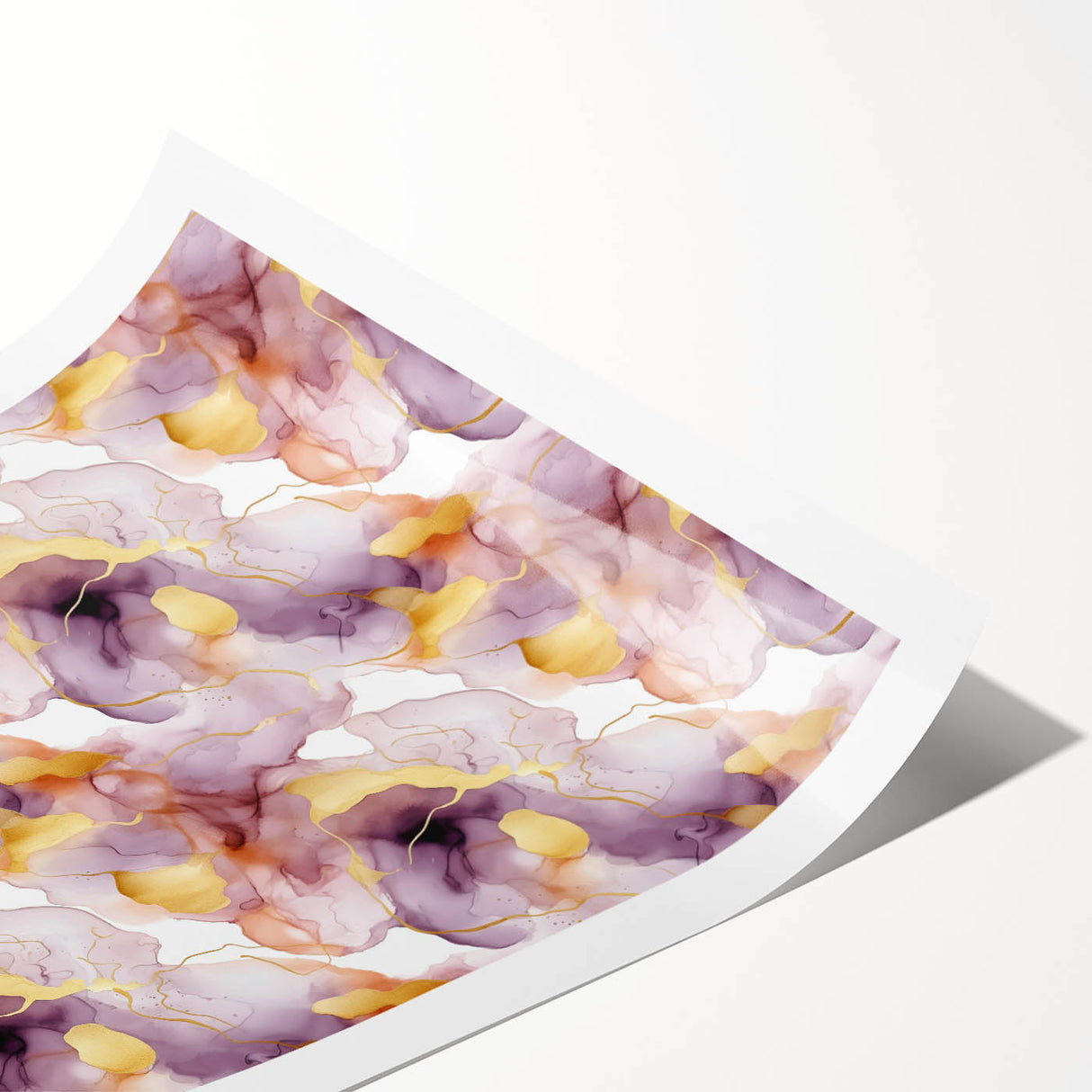 Abstract wall art print featuring vibrant strokes of blue, gold, and grey on a textured background, elegantly rolled for easy display and storage. Perfect for modern home decor enthusiasts seeking unique artistic expressions.