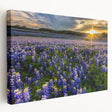 Stretched canvas wall art showcasing a vibrant bluebonnet botanical design in a side view, featuring rich colors and fine details, perfect for home decor.