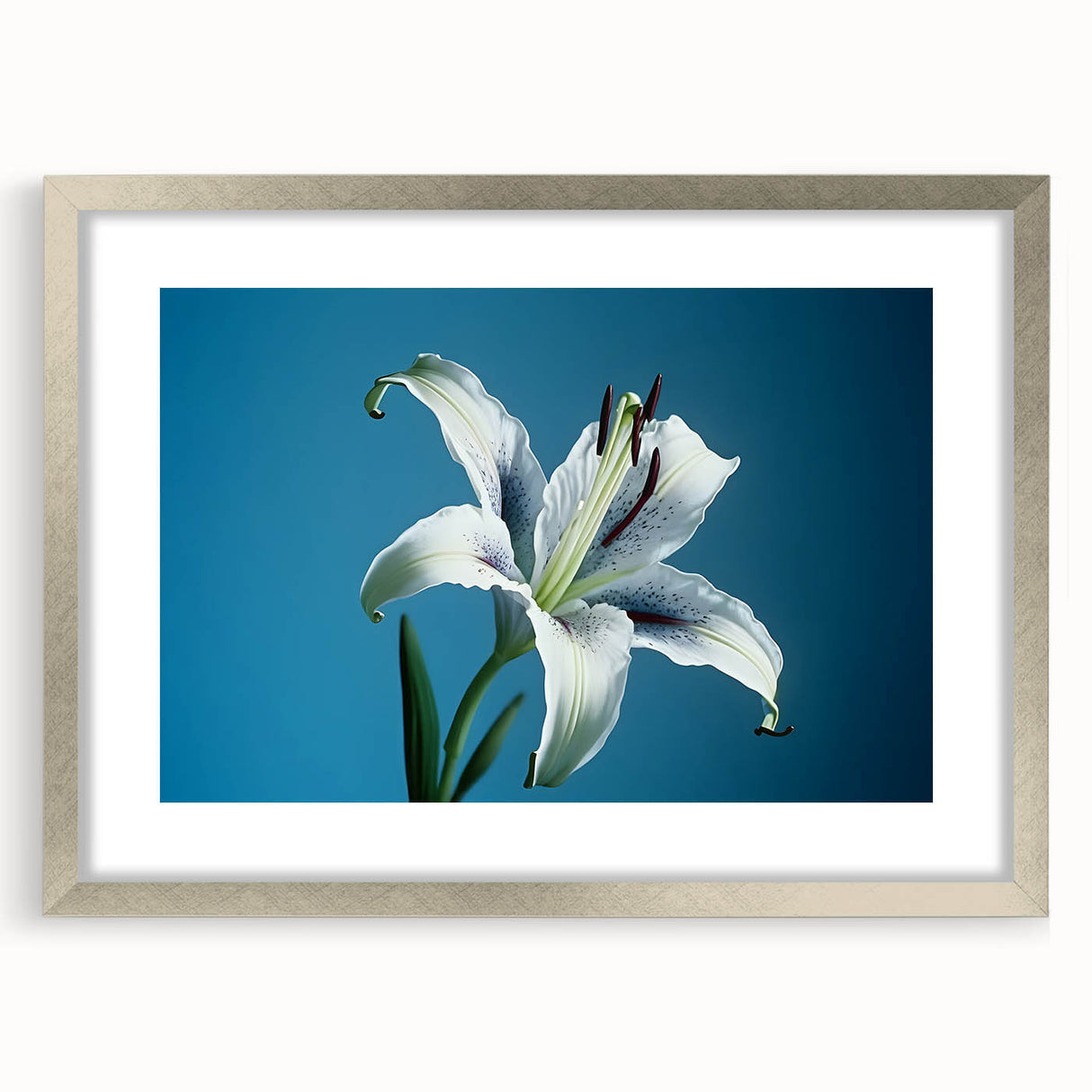 Botanical wall art collection featuring a delicately framed daffodil design in a silver frame with a mat, ideal for enhancing home decor with floral elegance.