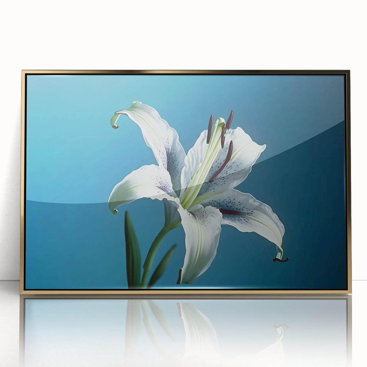 Framed wall art featuring a botanical daffodil design in vibrant colors, set in an elegant gold frame. Perfect for adding a touch of nature-inspired decor to any space.