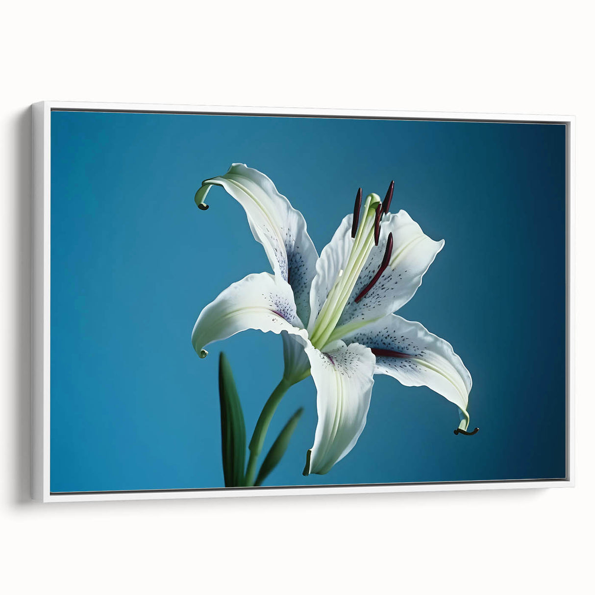 Framed canvas wall art showcasing a botanical daffodil design, featuring vibrant yellow flowers against a white background, perfect for brightening any space.