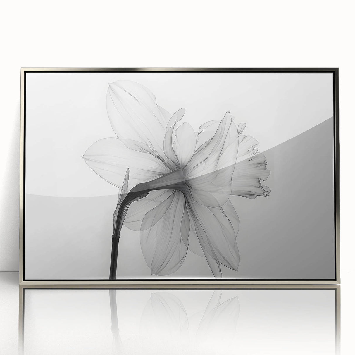 Framed wall art featuring a vibrant botanical daffodil design in silver-acrylic, perfect for enhancing home decor with a touch of nature's beauty.