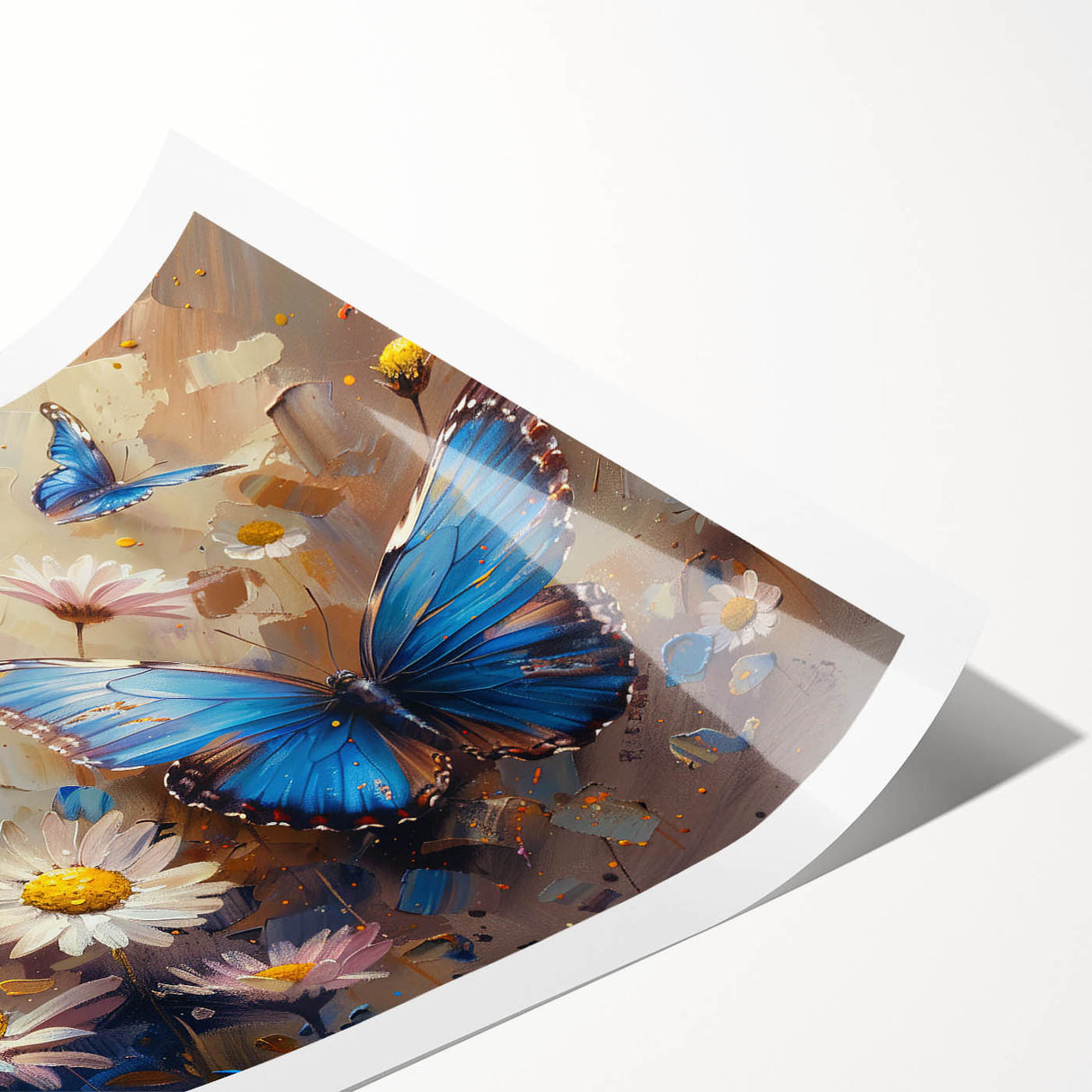 Botanical daisy wall art print featuring vibrant yellow and white flowers on a soft green background, rolled for easy framing and display in home decor.