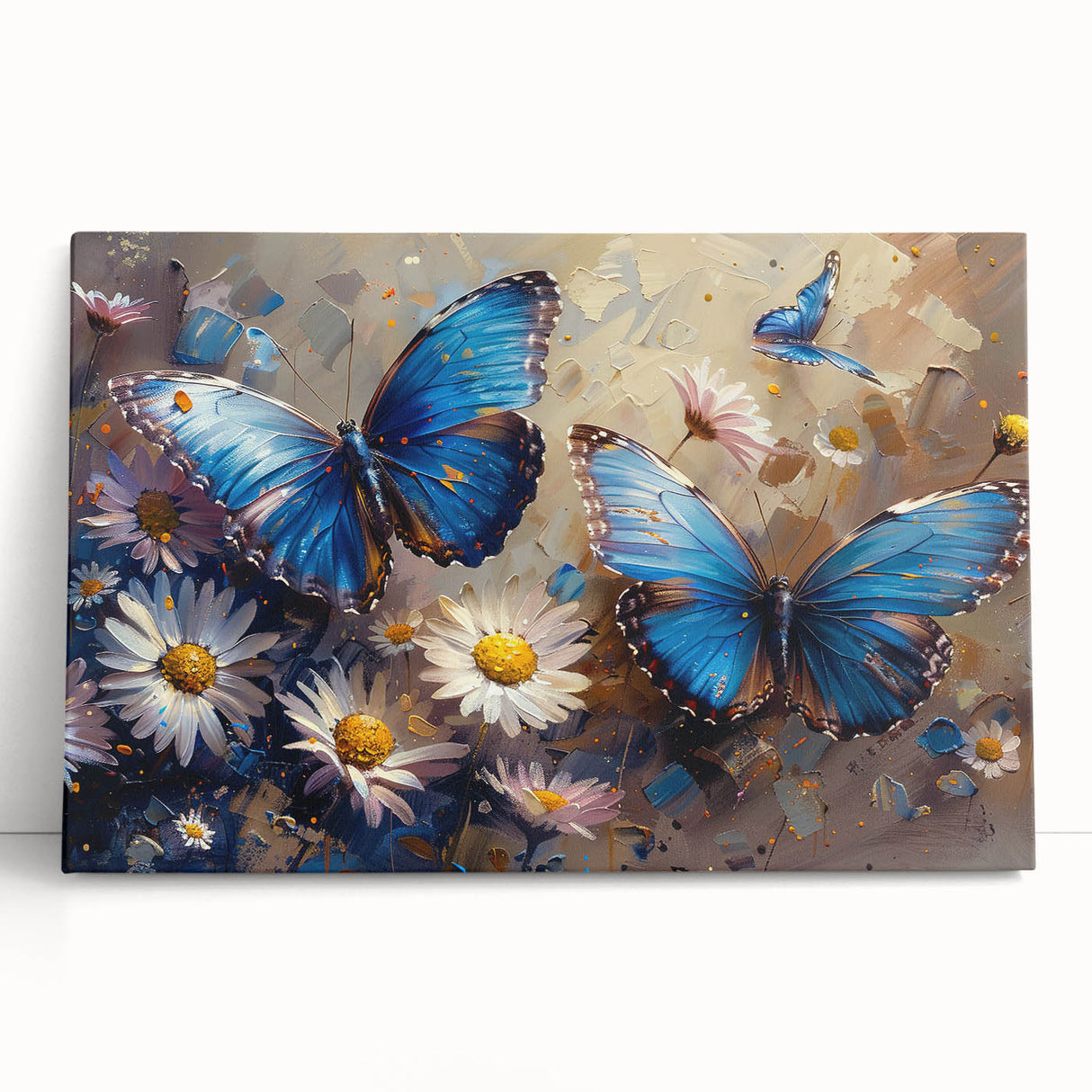 Stretched canvas wall art featuring a vibrant botanical daisy design, showcasing colorful flowers in a modern aesthetic, perfect for home decor enhancement.