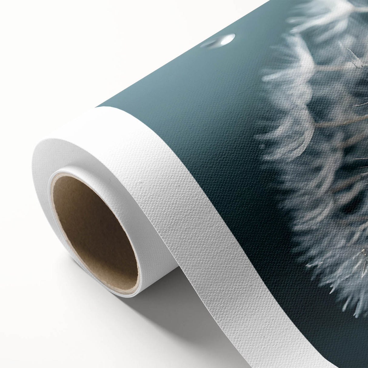 Botanical wall art print featuring a delicate dandelion design on rolled canvas, showcasing intricate details and soft colors, ideal for home decor.