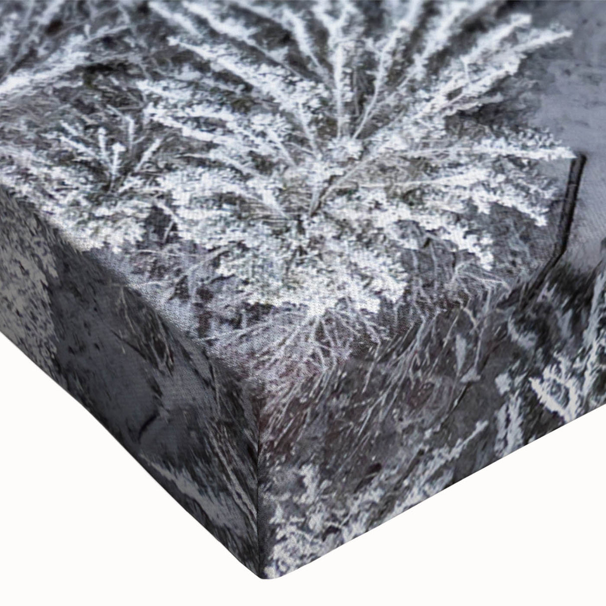 Close-up of a stretched canvas wall art piece showcasing a vibrant botanical forest design with colorful flowers and trees, perfect for home decor.