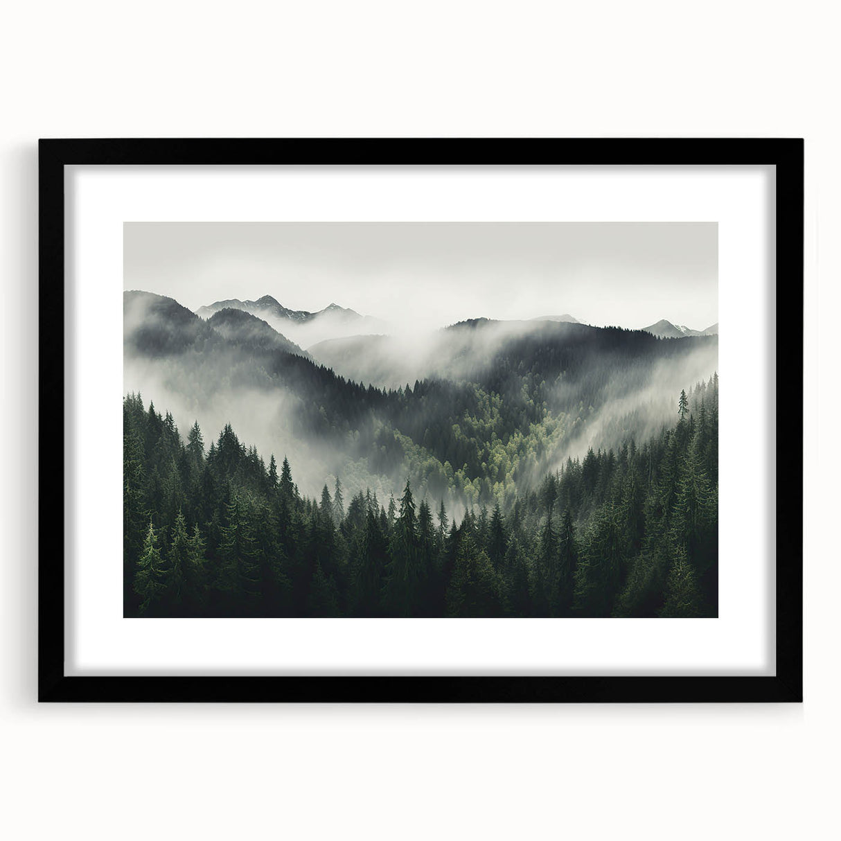 Botanical forest wall art featuring vibrant flowers and trees, framed in black with a mat. Ideal for enhancing home decor with a natural aesthetic.