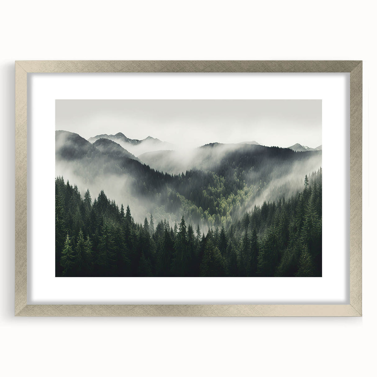 Framed botanical wall art featuring a vibrant design of flowers and trees, with a silver frame and mat, perfect for home decor in a contemporary setting.