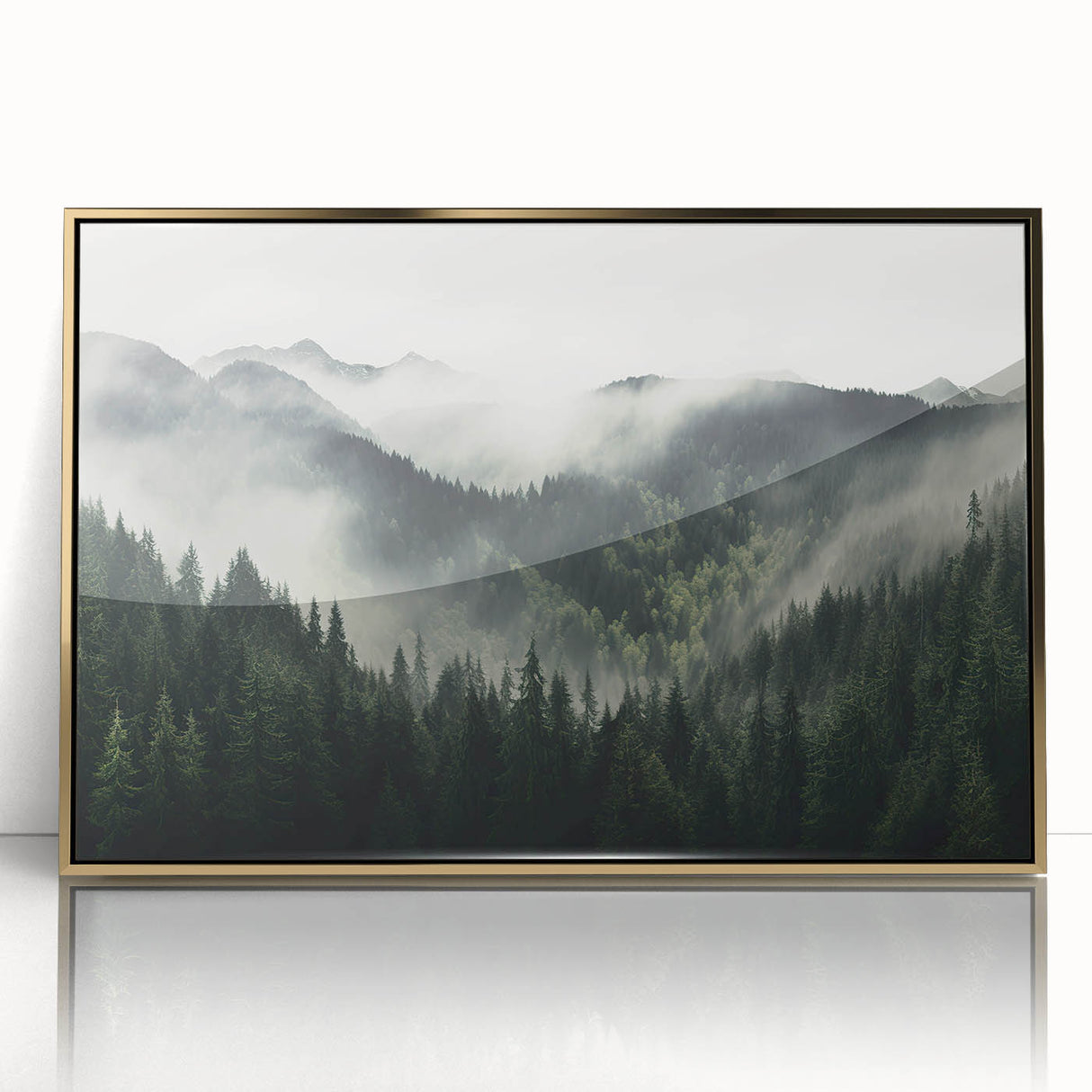 Framed botanical wall art featuring a lush forest design with intricate flowers and trees, set in an elegant gold frame to enhance home décor.